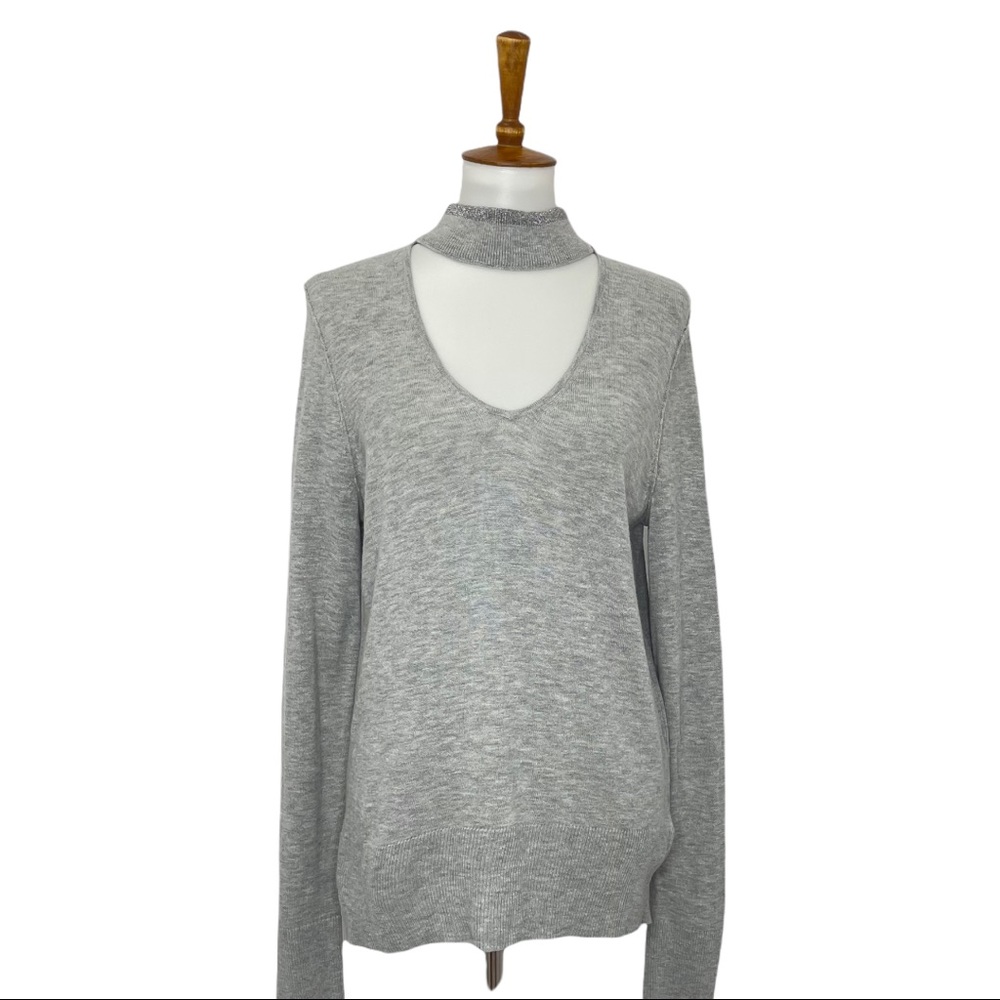 Calvin Klein Jeans Deep V-neck Sweater w/Silver Accent at Neck & Cuffs Medium